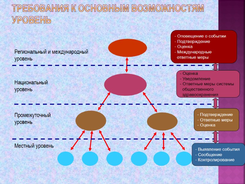 Требования к основным возможностям Уровень  Местный уровень  Национальный уровень Промежуточный уровень Региональный